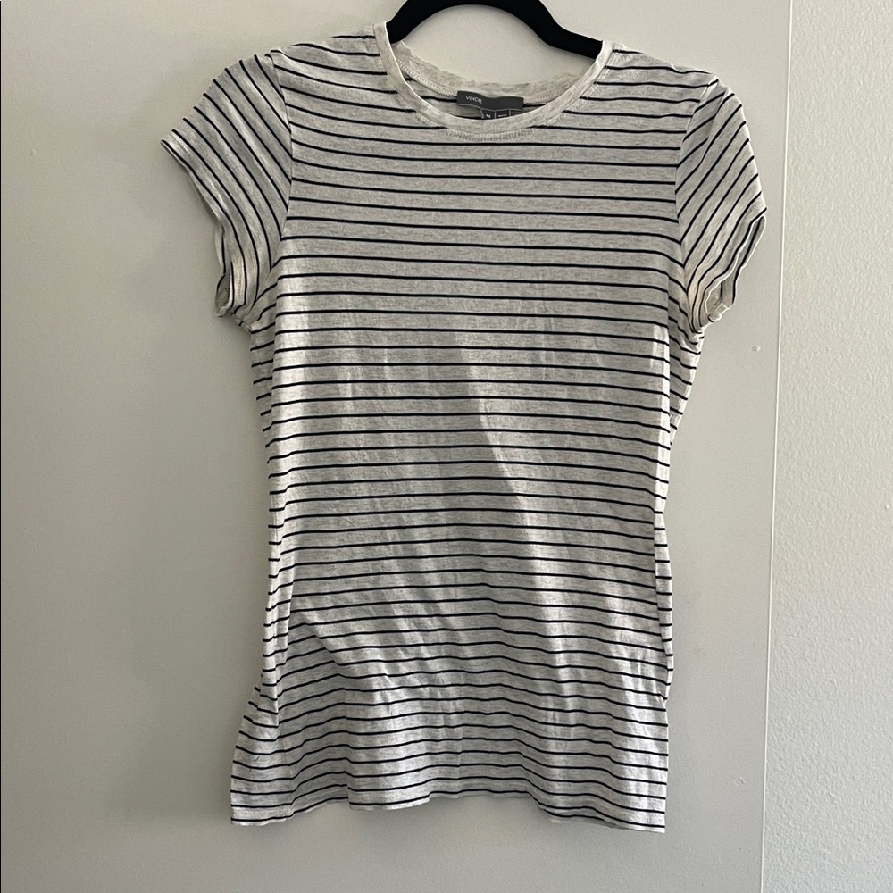 Vince Black and White Striped Short Sleeve Tee